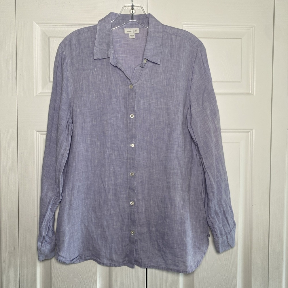 J Jill Love Linen Womens Small Purple Lilac Button Long Sleeve Lagom Clean Girl - Picture 2 of 7